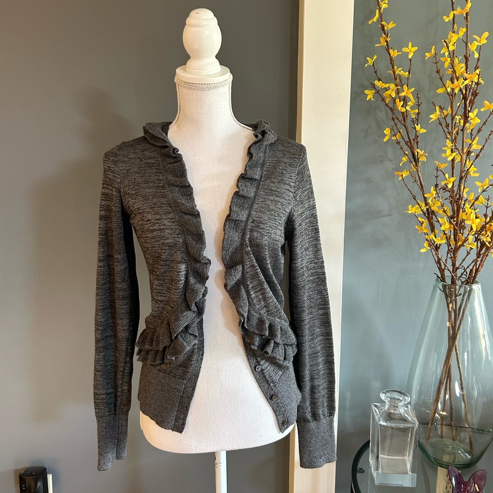 J. Crew Gray Ruffle Cardigan